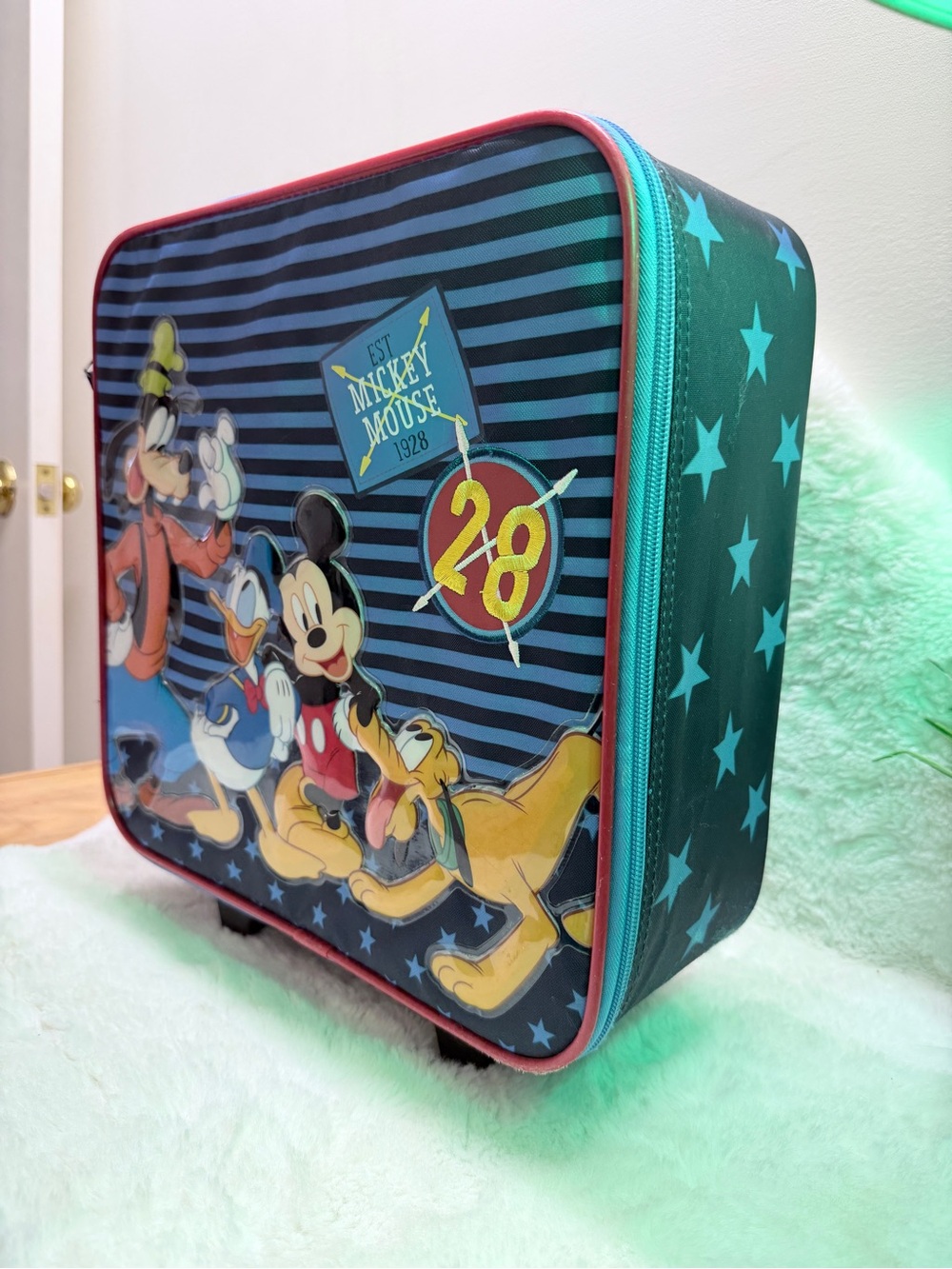 Kids Suitcase Disney Striped Mickey & Friends Rolling Mini Travel Wheeled Bag 🧳